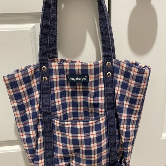 Vintage Longaberger Bag Plaid Blue Red Tan - Picture 1 of 5